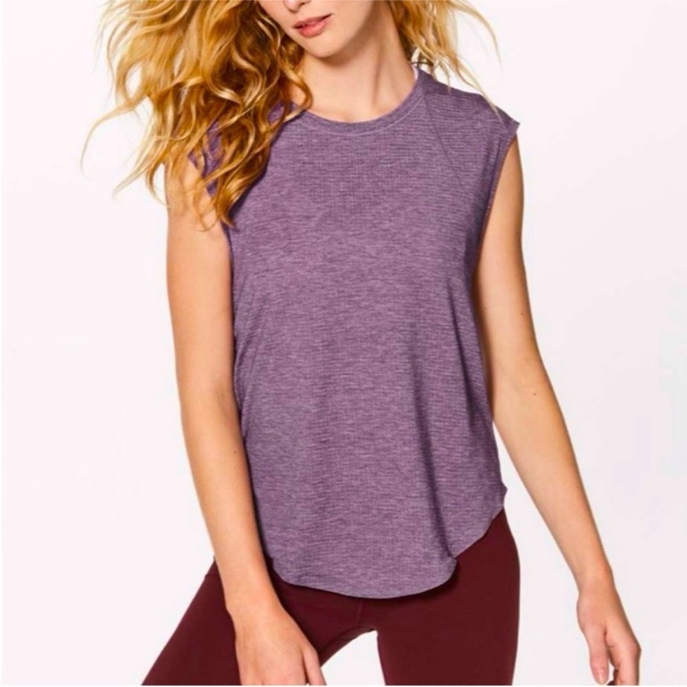 LULULEMON Heathered Garnet Plank To Pike Short Cap Sleeve Breathable Top size 12